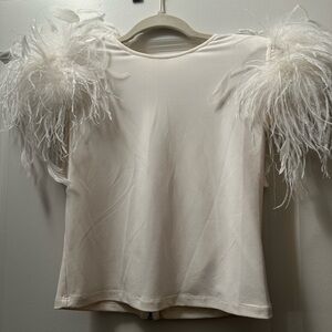 Alice + Olivia Chic White Feathered Top
